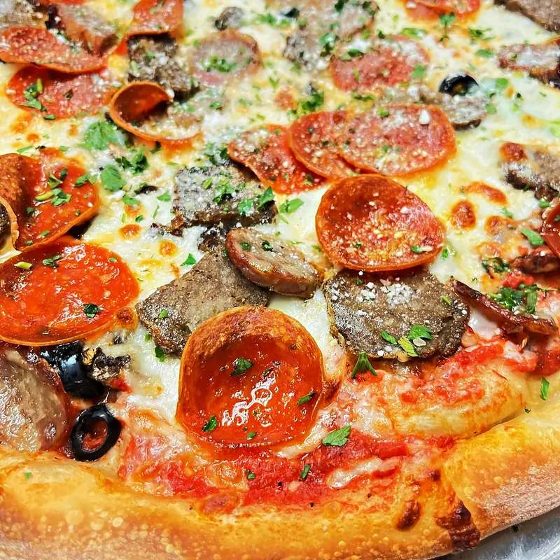 Pepperoni and sausage brick-oven pie